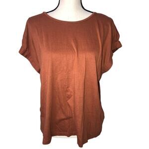 DKNY Knit Top Size L Rust Short Sleeve Drop Shoulder Elevated Tee Relaxed Fit